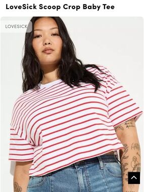 NWT LoveSick Red Stripe Scoop Crop Baby Tee sz 2